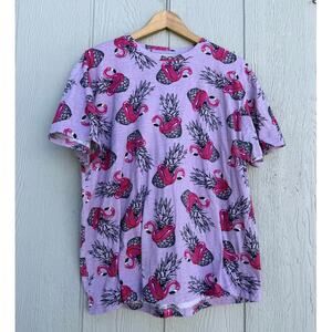 KNICKER BOCKER lilac purple hot pink flamingo pineapple print novelty tshirt top